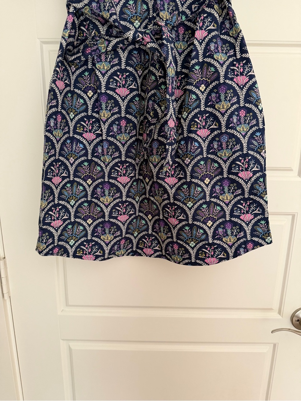 NWT Talbots floral geometric Printed navy Tie-Waist Dress - sz Petite Med - Picture 3 of 9
